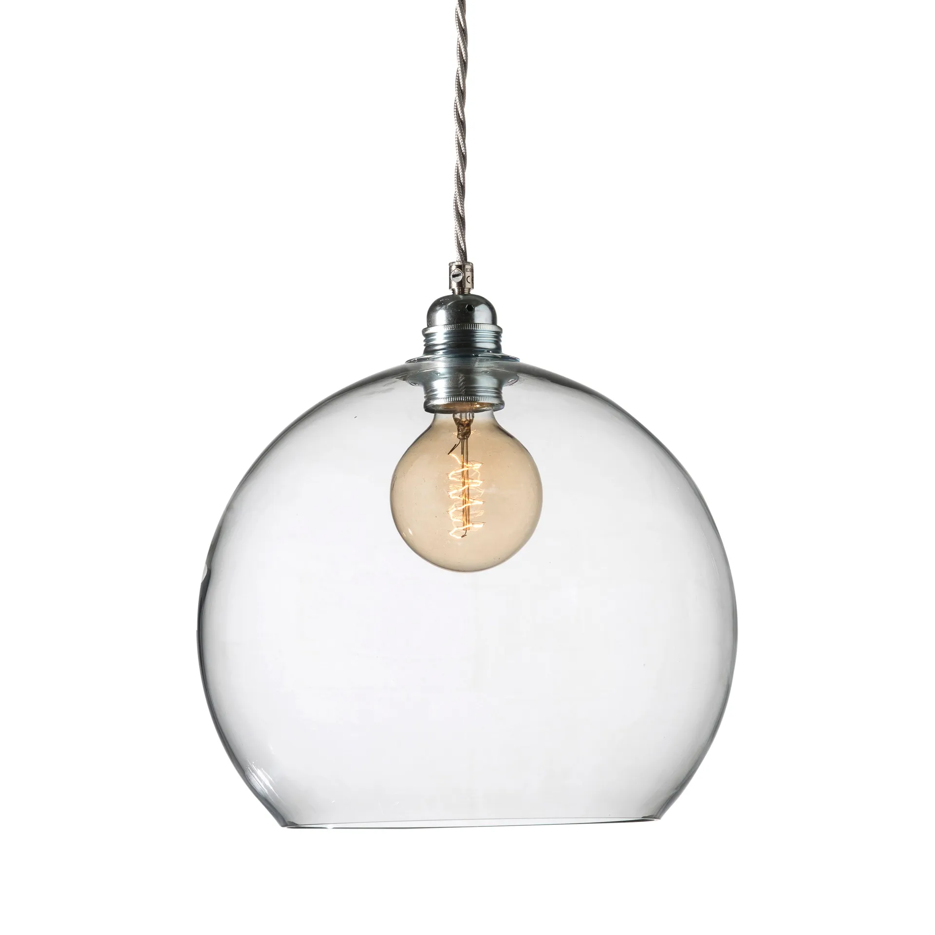 Lampe à suspension Rowan L, Ø 28 cm, transparent avec cordon argenté EBB & FLOW