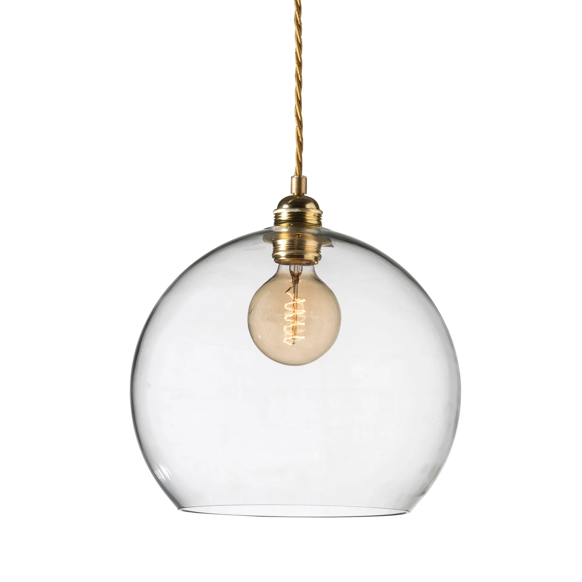Lampe à suspension Rowan L, Ø 28 cm, transparent avec cordon doré EBB & FLOW