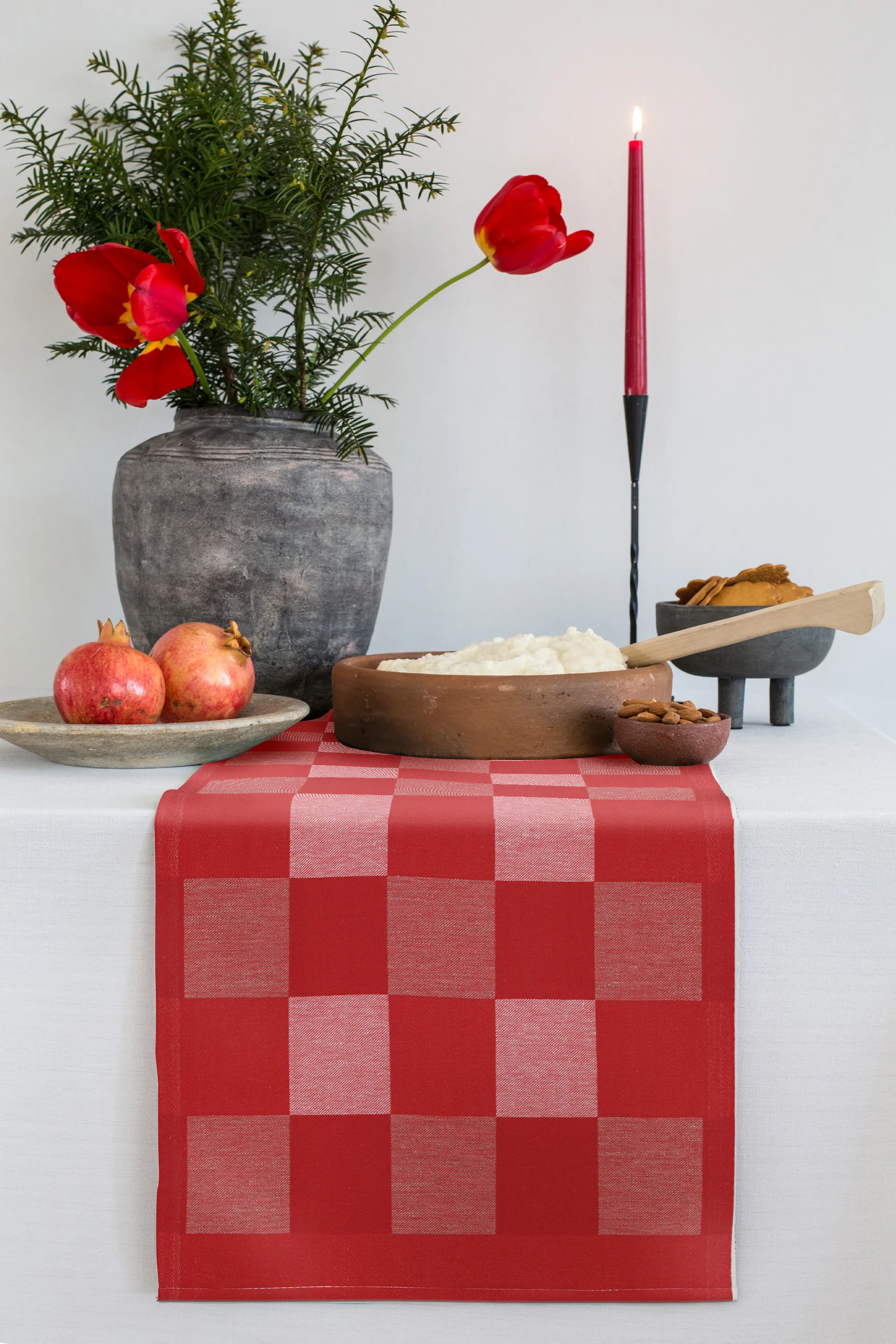 Chemin de table à damiers rouge, 35x110 cm  Ekelund Linneväveri