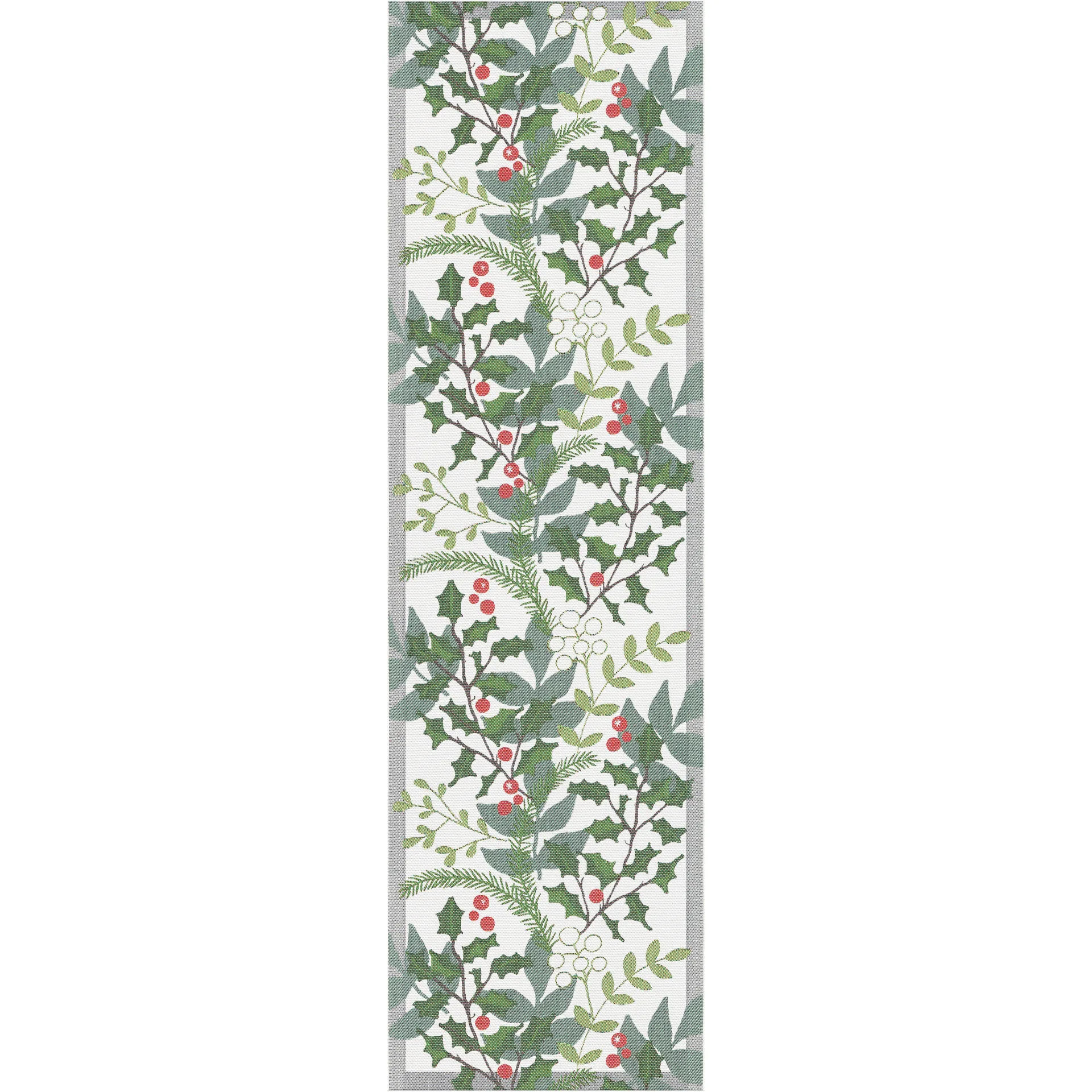 Chemin de table Julia 35x120 cm, Blanc-vert Ekelund Linneväveri