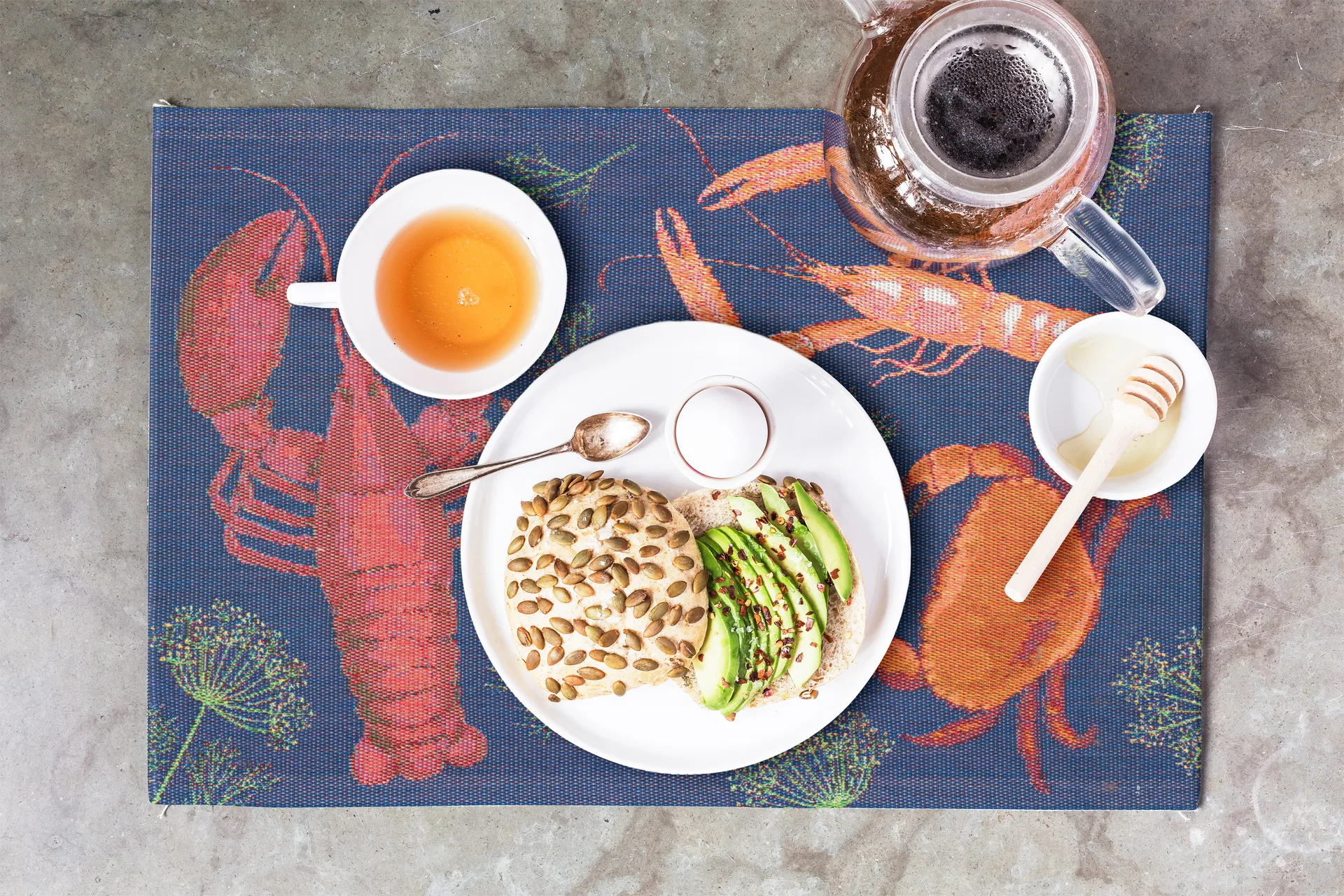 Set de table festin de fruits de mer, 35x48 cm  Ekelund Linneväveri