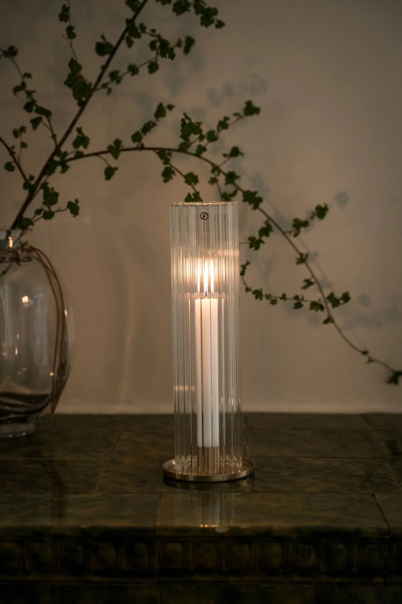 Ernst photophore pour bougie chandelier, Laiton-verre, Ø9x27,5 cm ERNST