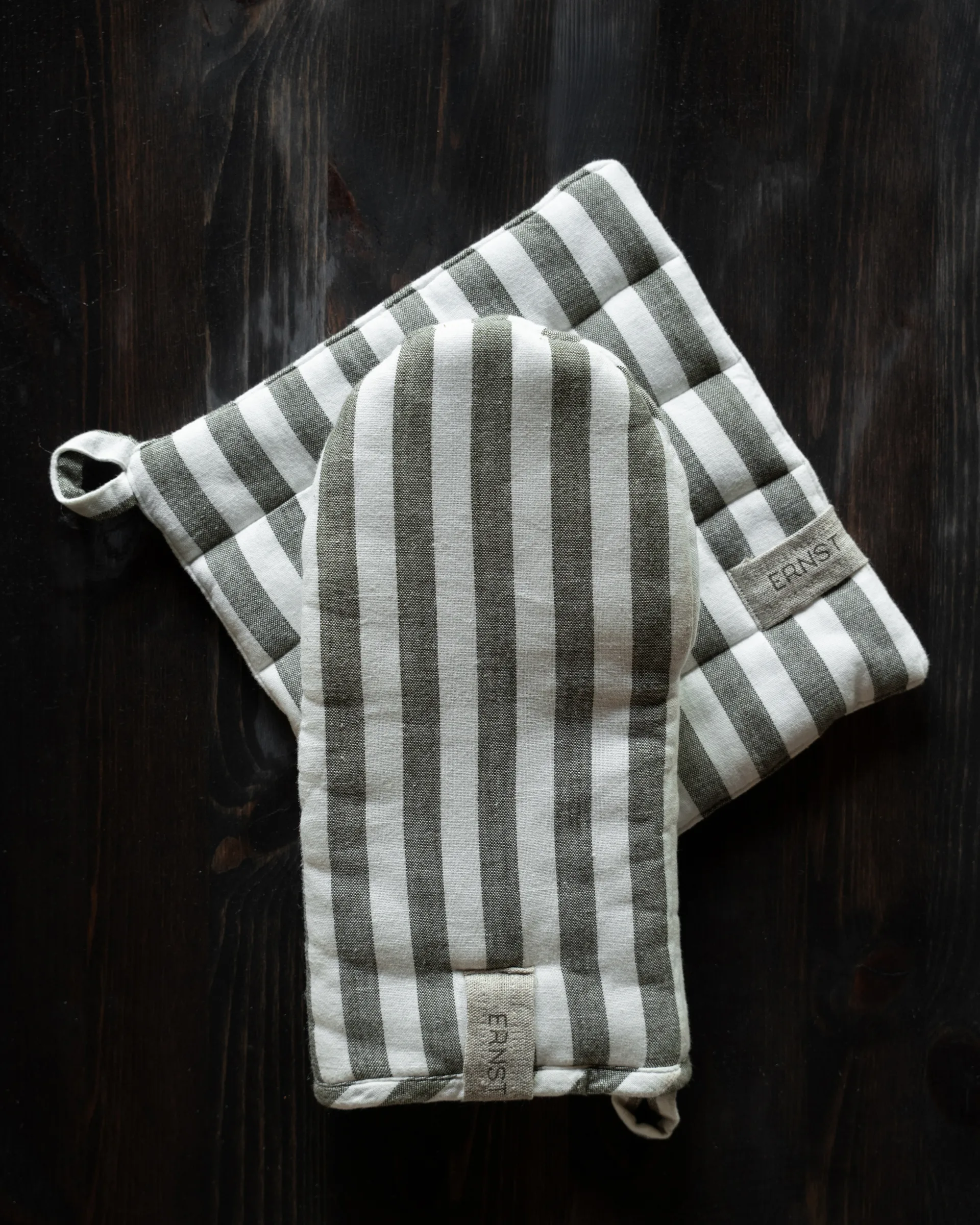 Manique Ernst rayures larges 23x25 cm, Sauge-blanc ERNST