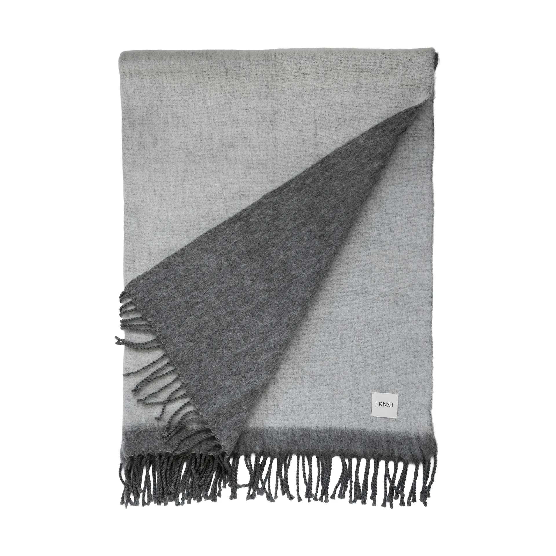 Plaid Ernst avec franges 130x170 cm, Gris foncé-blanc ERNST