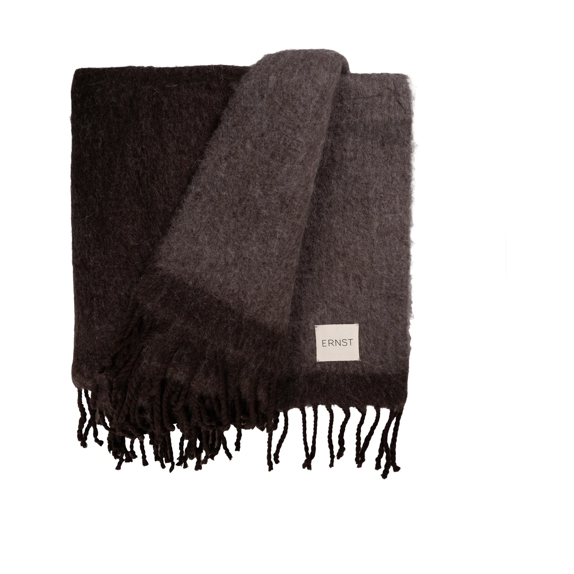 Plaid Ernst avec franges 130x170 cm, Marron foncé-marron ERNST