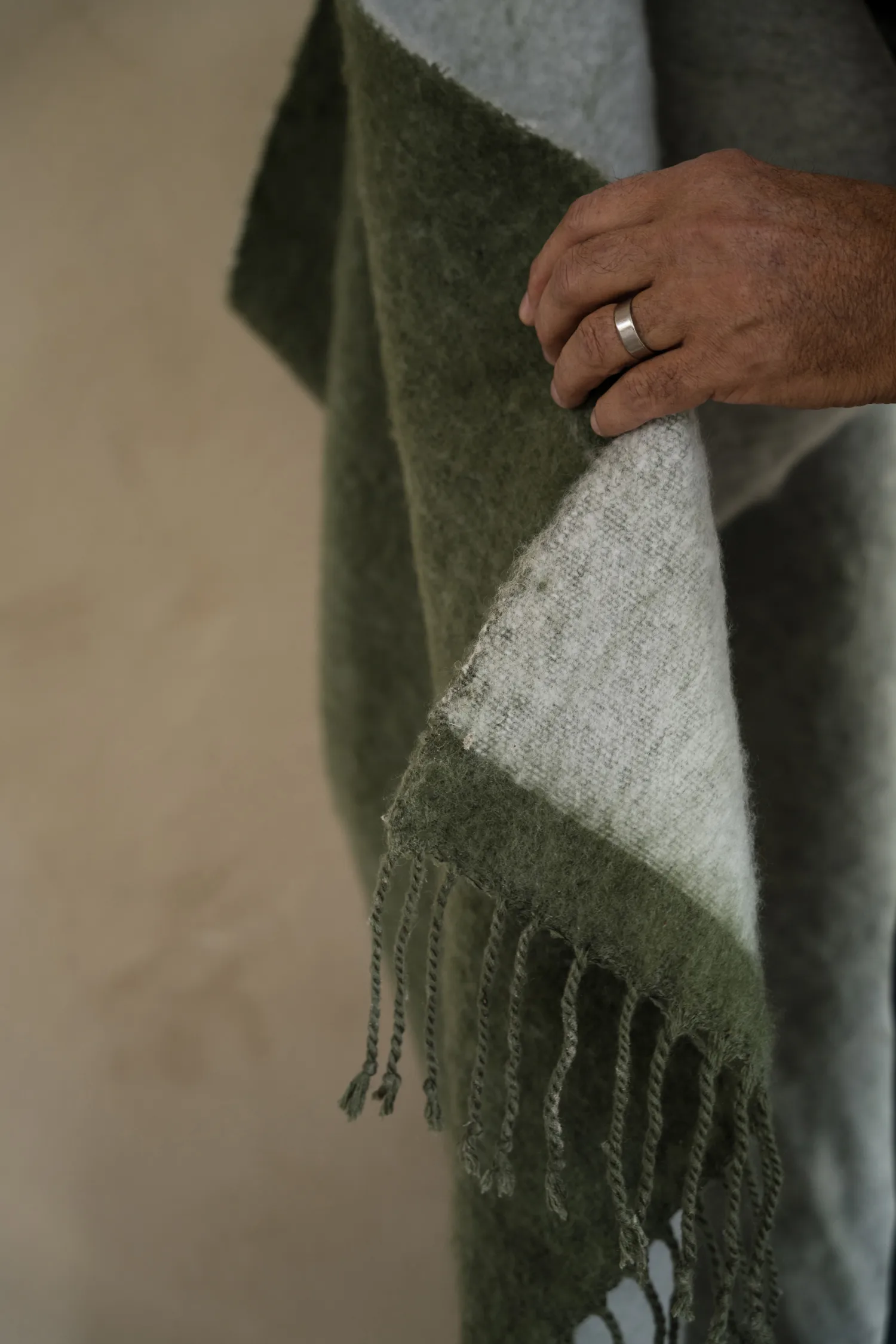 Plaid Ernst avec franges 130x170 cm, Vert-blanc ERNST