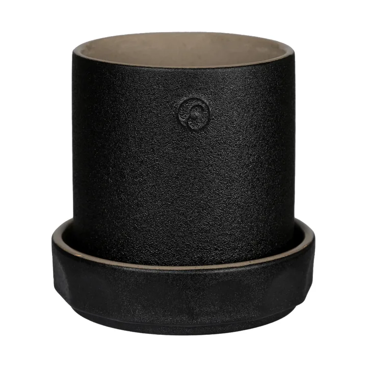 Pot avec soucoupe Ernst - Noir-naturel, Ø11x11 cm - ERNST