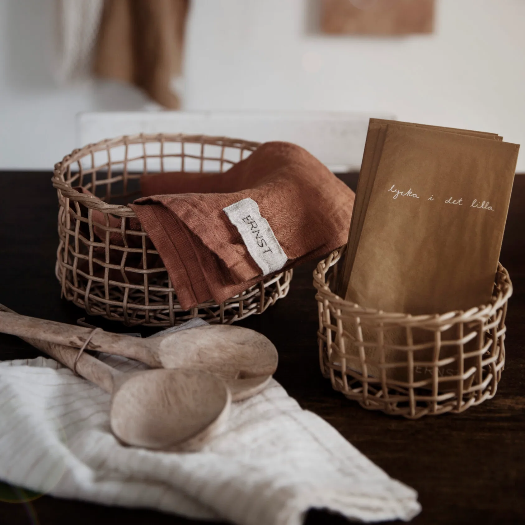 Serviette Ernst avec citation Lycka i det lilla Lot de 20, Blanc-gris ERNST