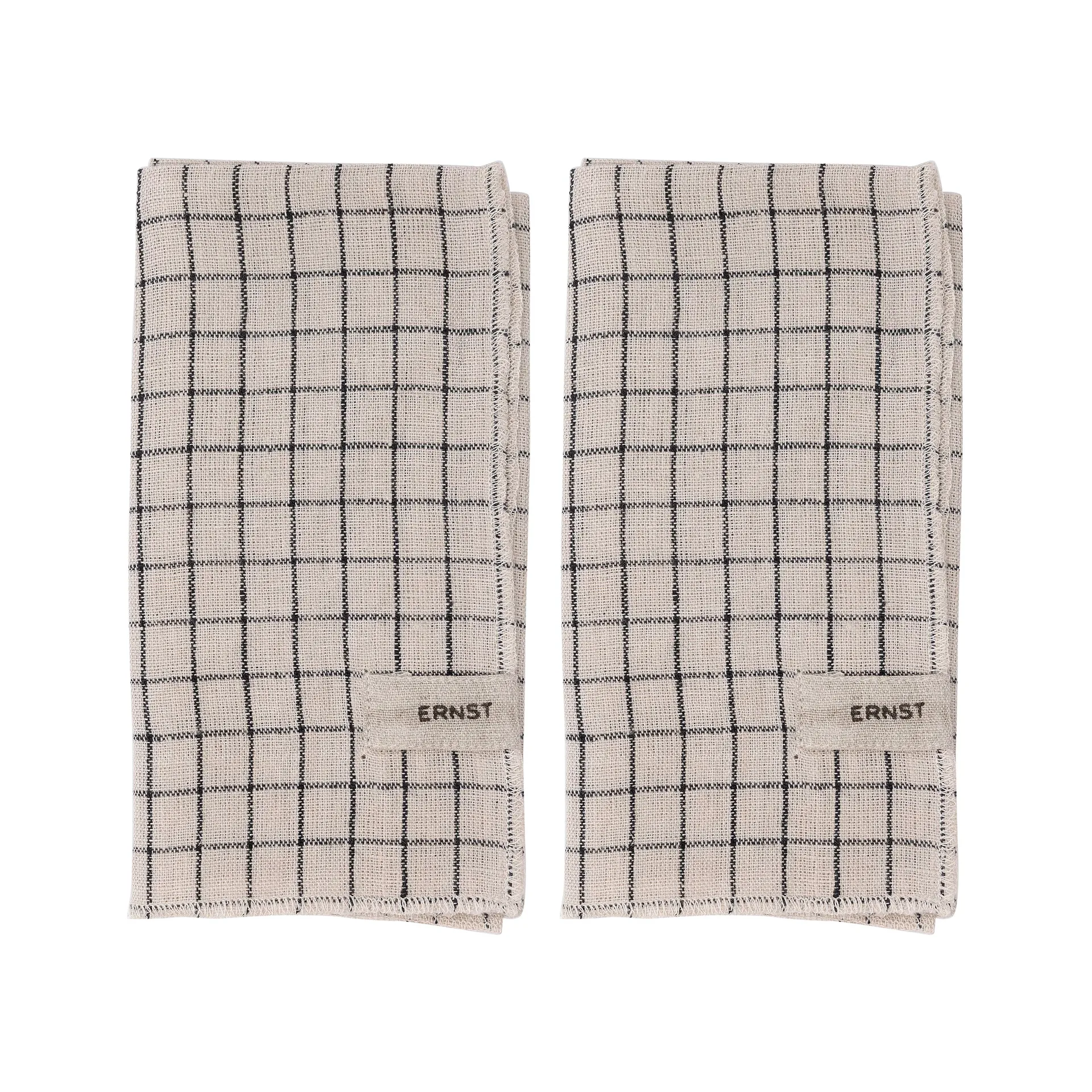 Serviette Ernst rayée 40x40 cm, lot de 2, Noir-beige ERNST