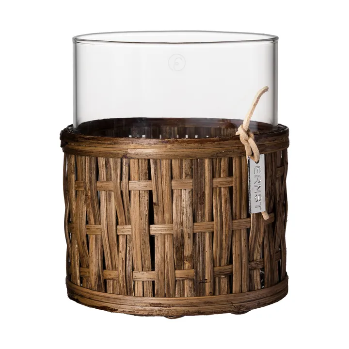 Vase/photophore Ernst en panier - Brun foncé, Ø10x12 cm - ERNST