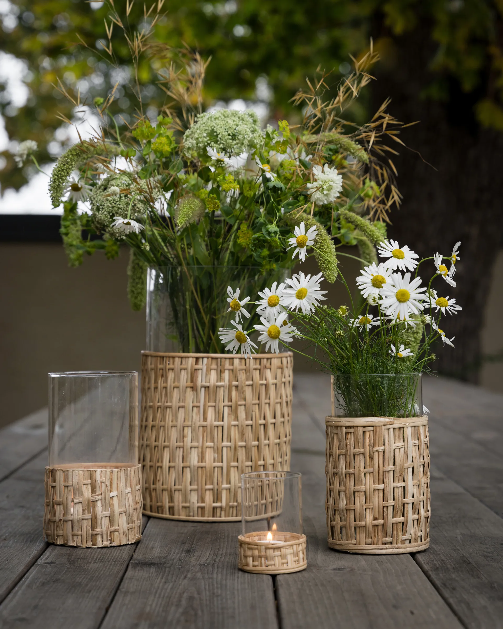 Vase/photophore Ernst en panier, Naturel, Ø10x18 cm ERNST