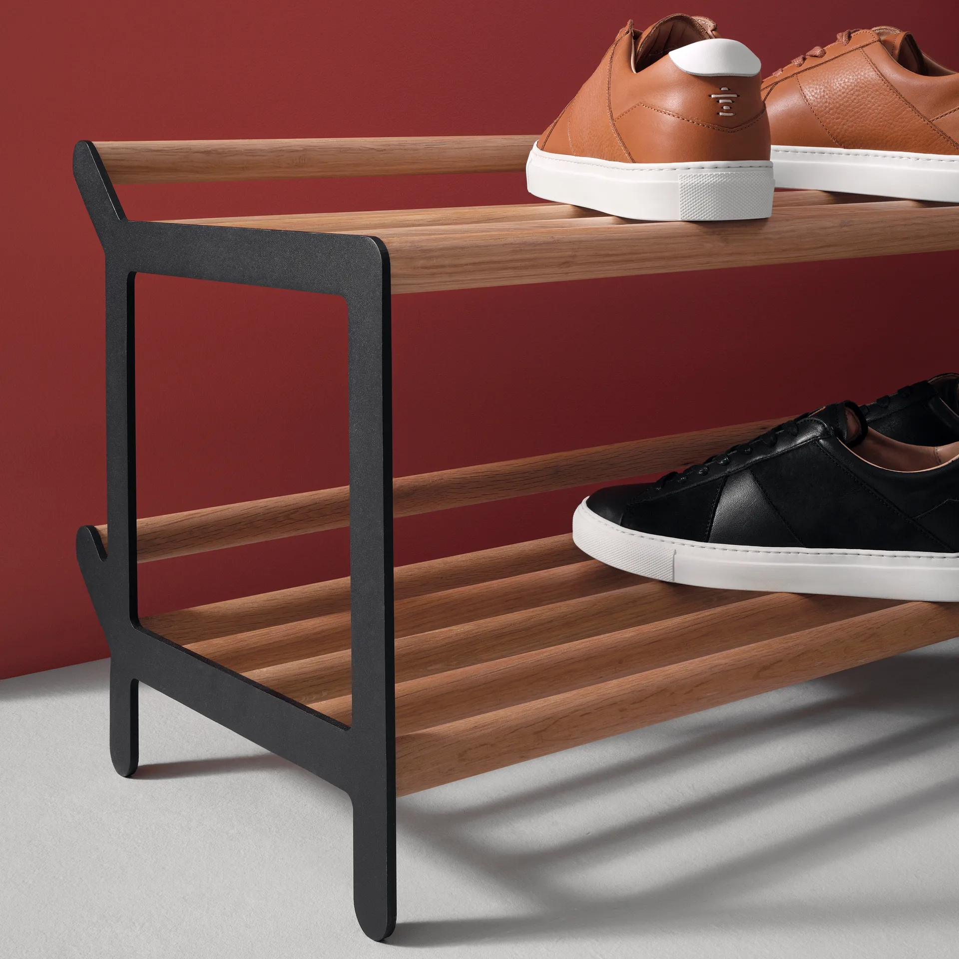 Banc avec rangement chaussures Tamburin 100cm, Bouleau-noir Essem Design
