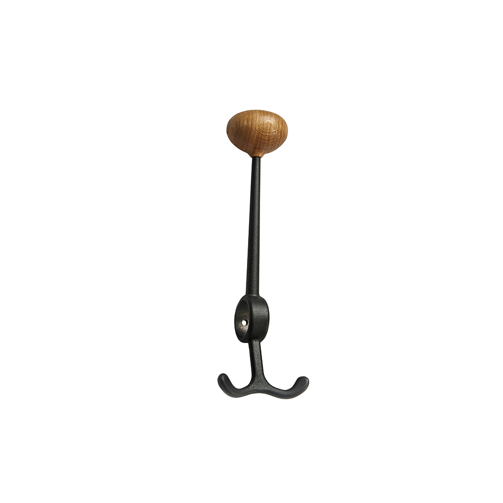 Essem Design Patère Oskar noir, bouton en chêne | Design Scandinave | Crochets & Portemanteaux muraux | Noir
