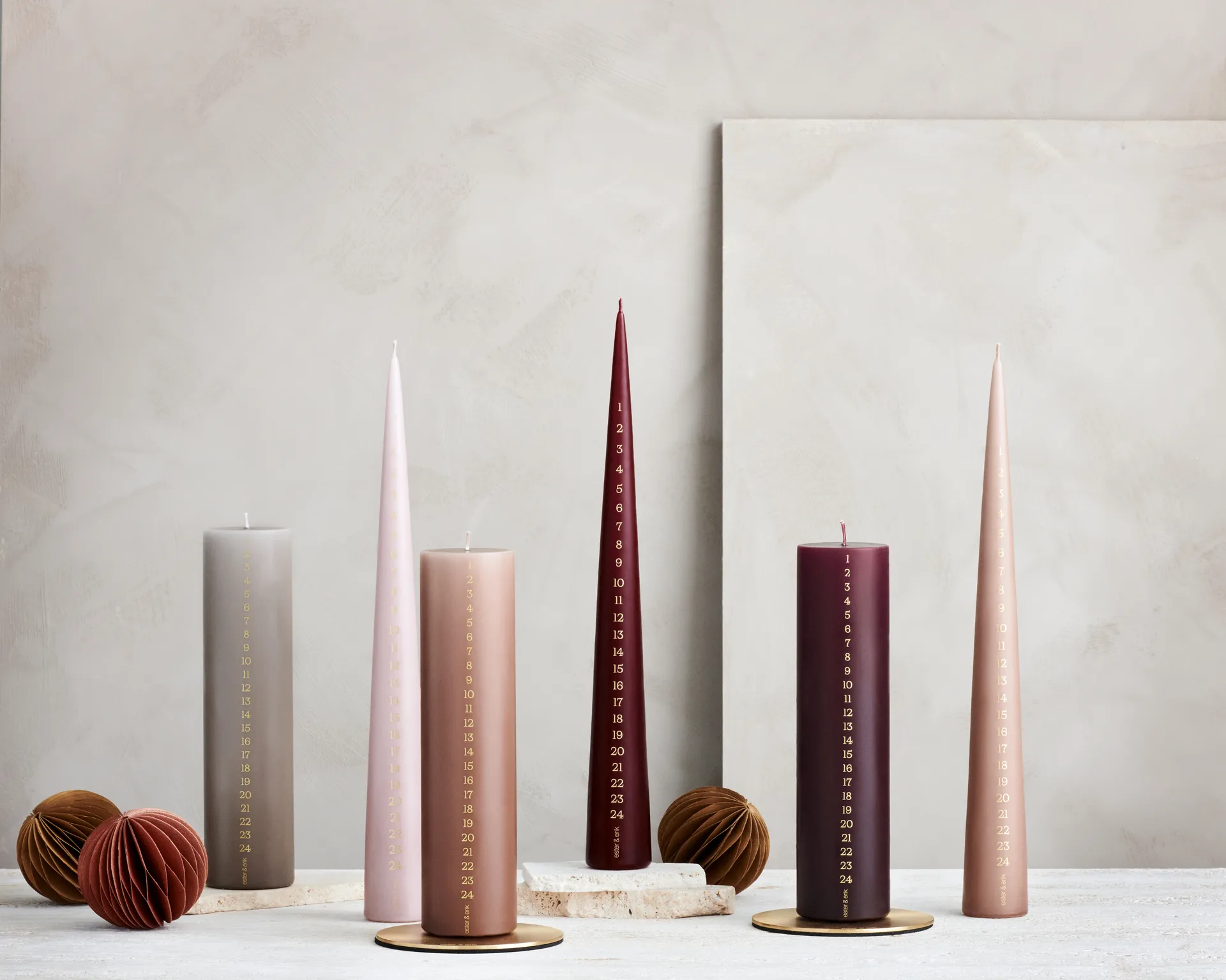 ester & erik bougie calendaire 25 cm, 22 linen grey ester & erik