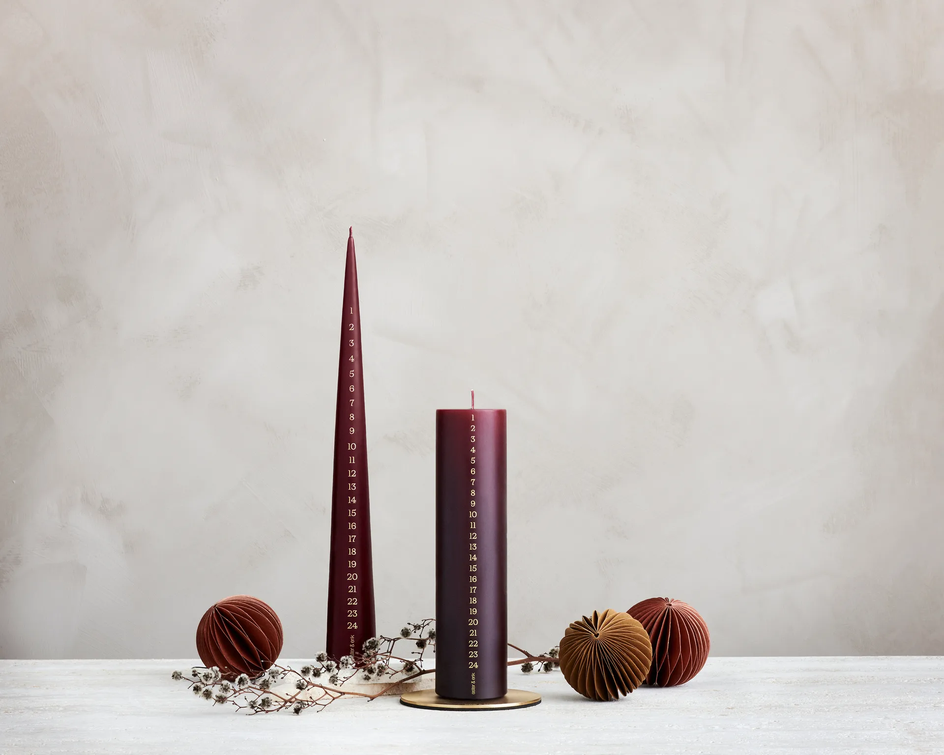 ester & erik bougie calendaire 25 cm, 44/2 deep wine ester & erik