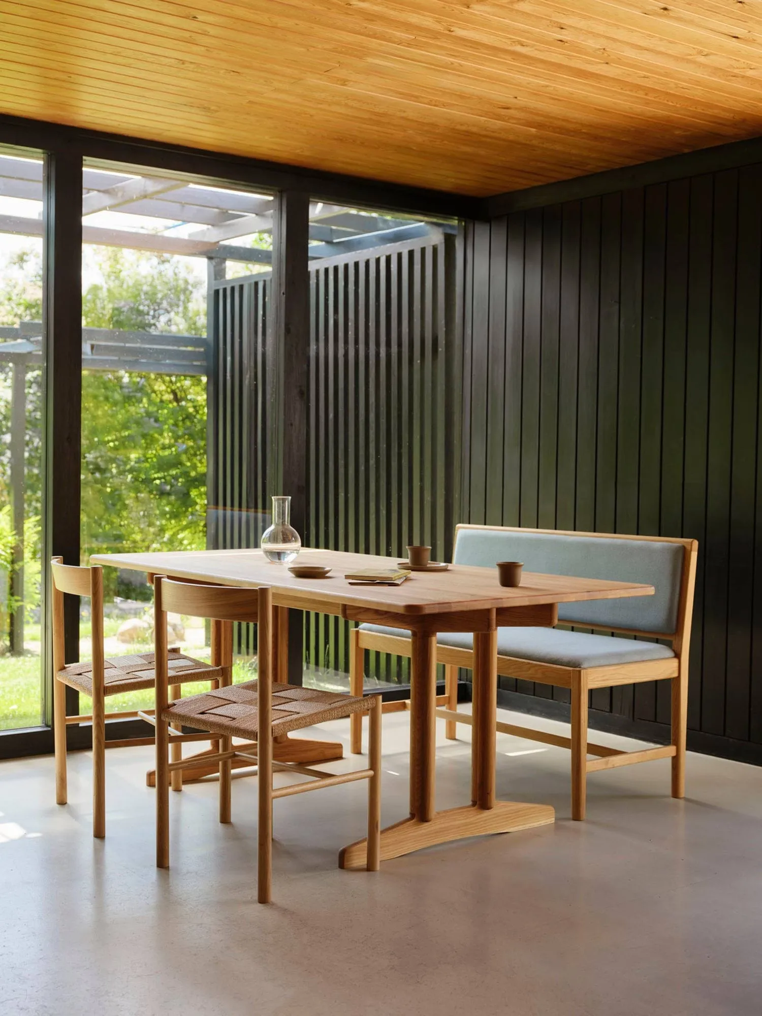 Banc J176 Sønderborg, Chêne laqué-ploegwool blue FDB Møbler