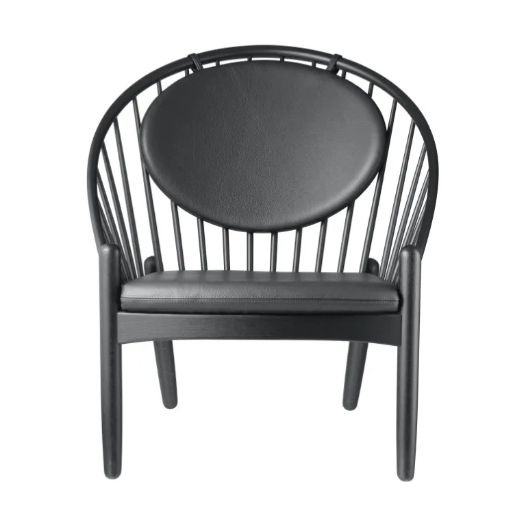 Chaise J166 Jørna, Oak black painted-black leather FDB Møbler