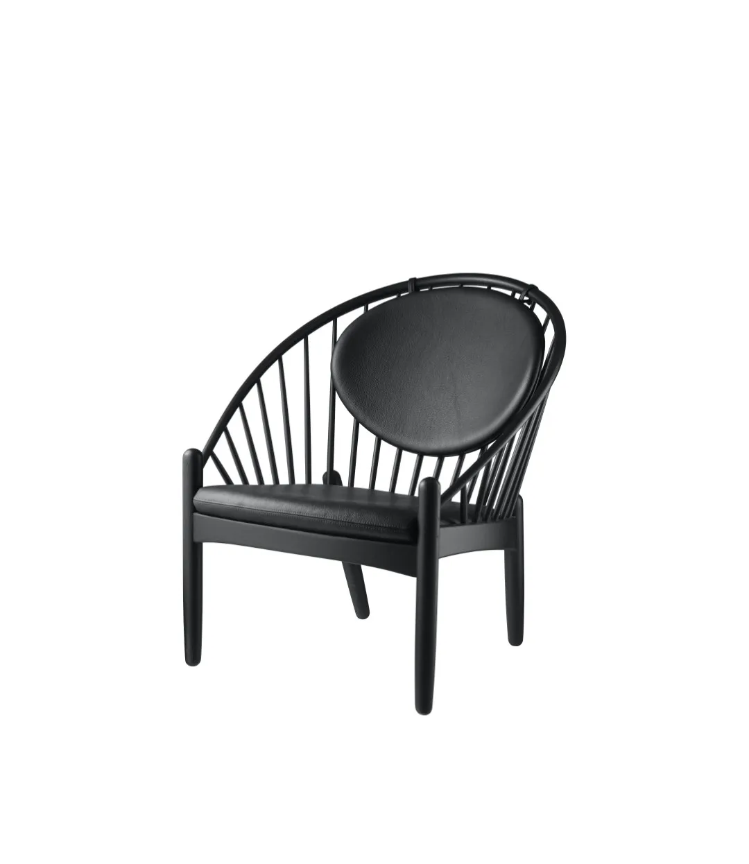 Chaise J166 Jørna, Oak black painted-black leather FDB Møbler