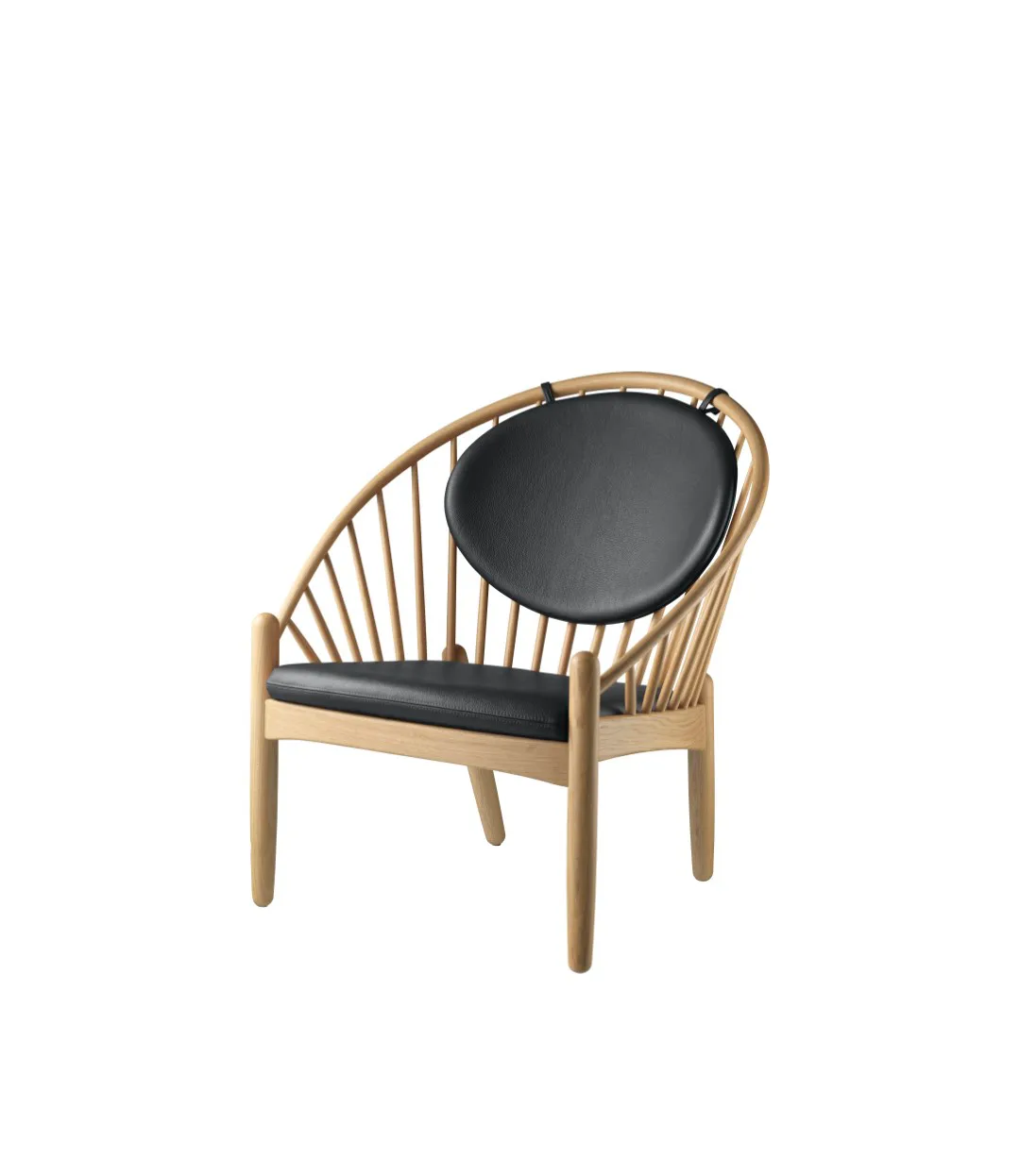 Chaise J166 Jørna, Oak nature lacquered-black leather FDB Møbler
