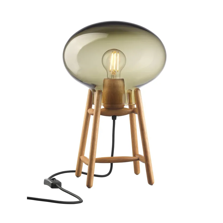 Lampe de table U4 Hiti, Smoked glass-oak nature lacquered FDB Møbler