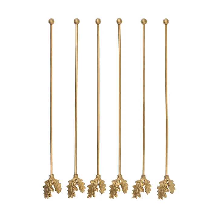 Bâtonnets à boisson Oak Leaf, lot de 6 - Laiton - Ferm Living