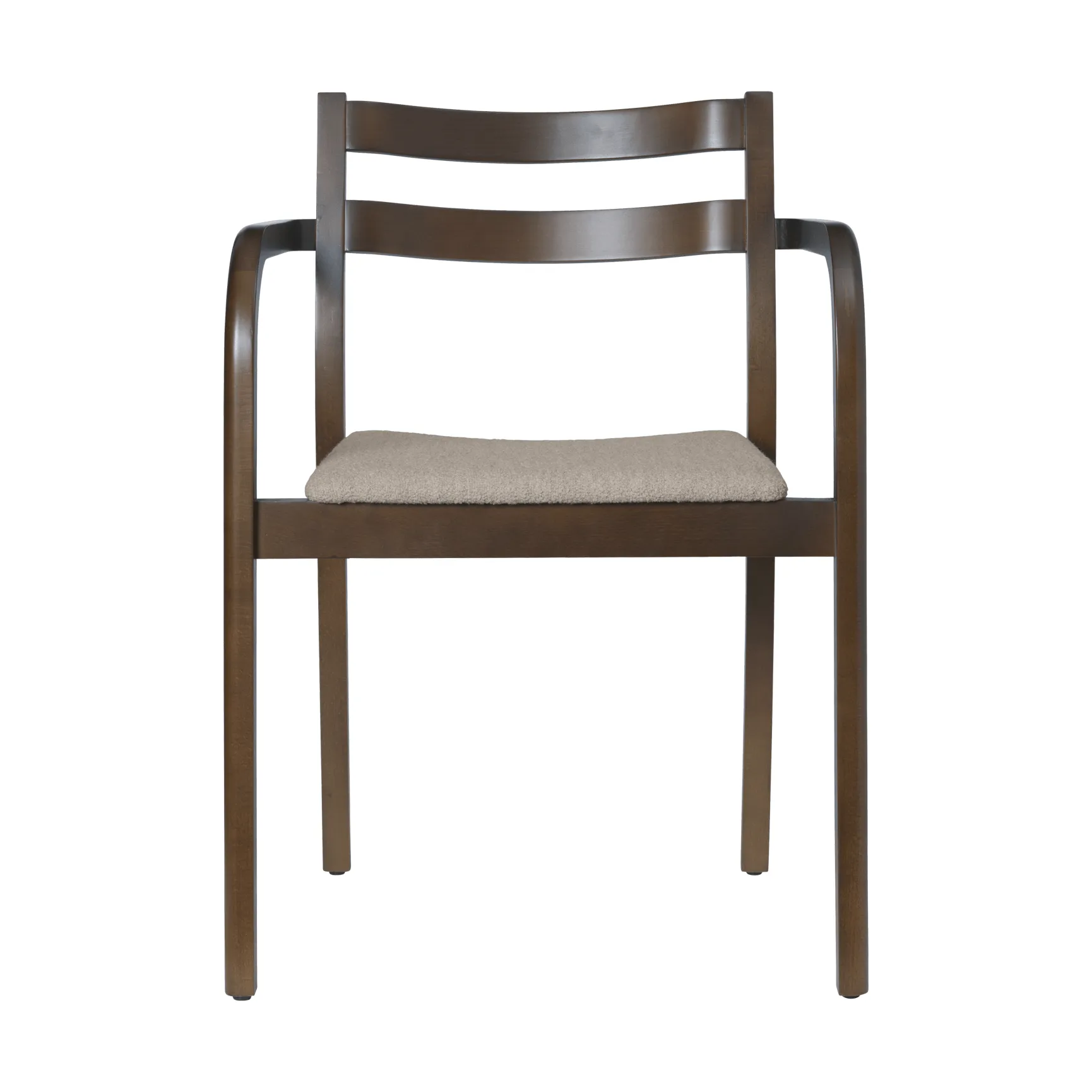 Boda fauteuil avec accoudoirs, Assise rembourrée en bouclé soft, hêtre teinté foncé-natural Ferm Living