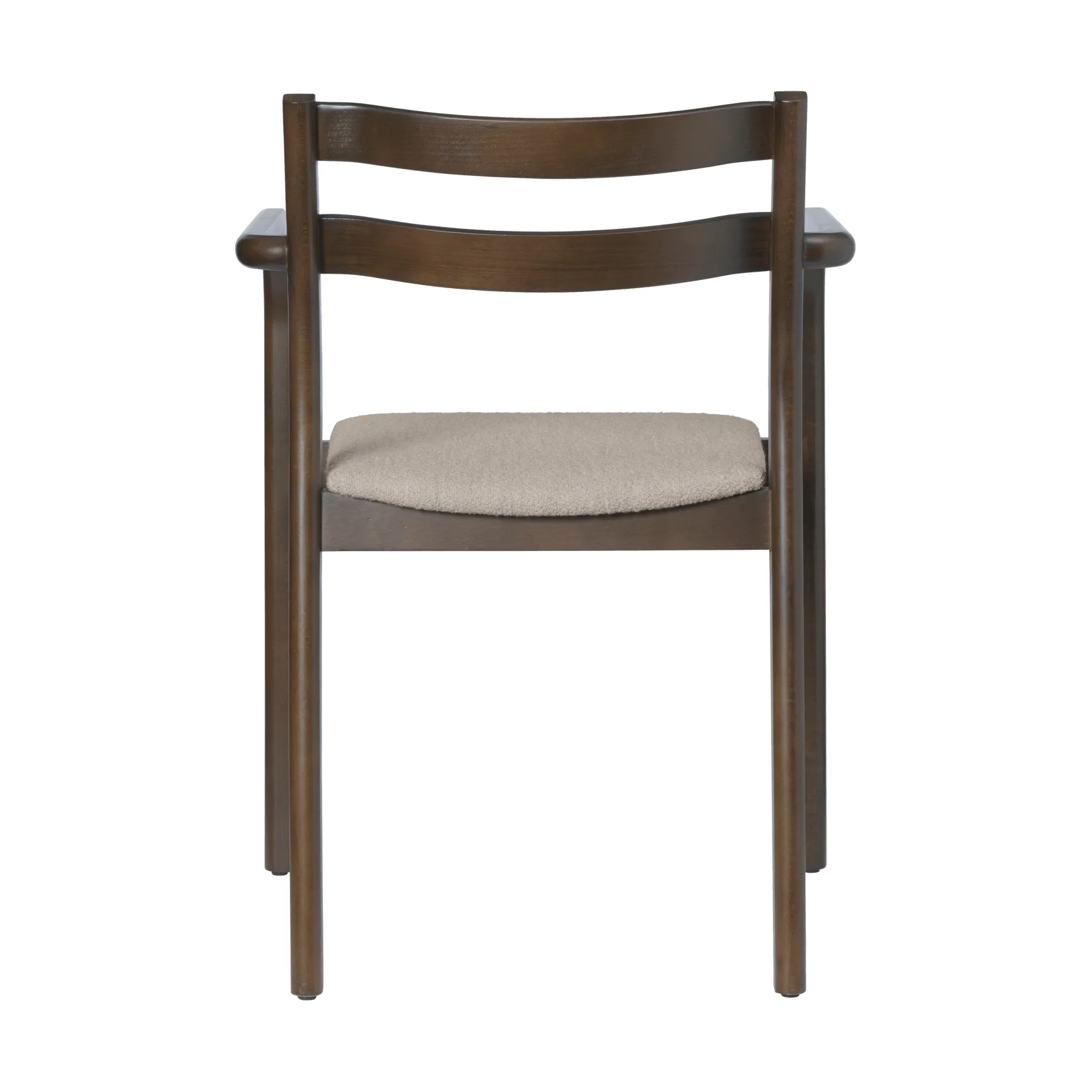 Boda fauteuil avec accoudoirs, Assise rembourrée en bouclé soft, hêtre teinté foncé-natural Ferm Living