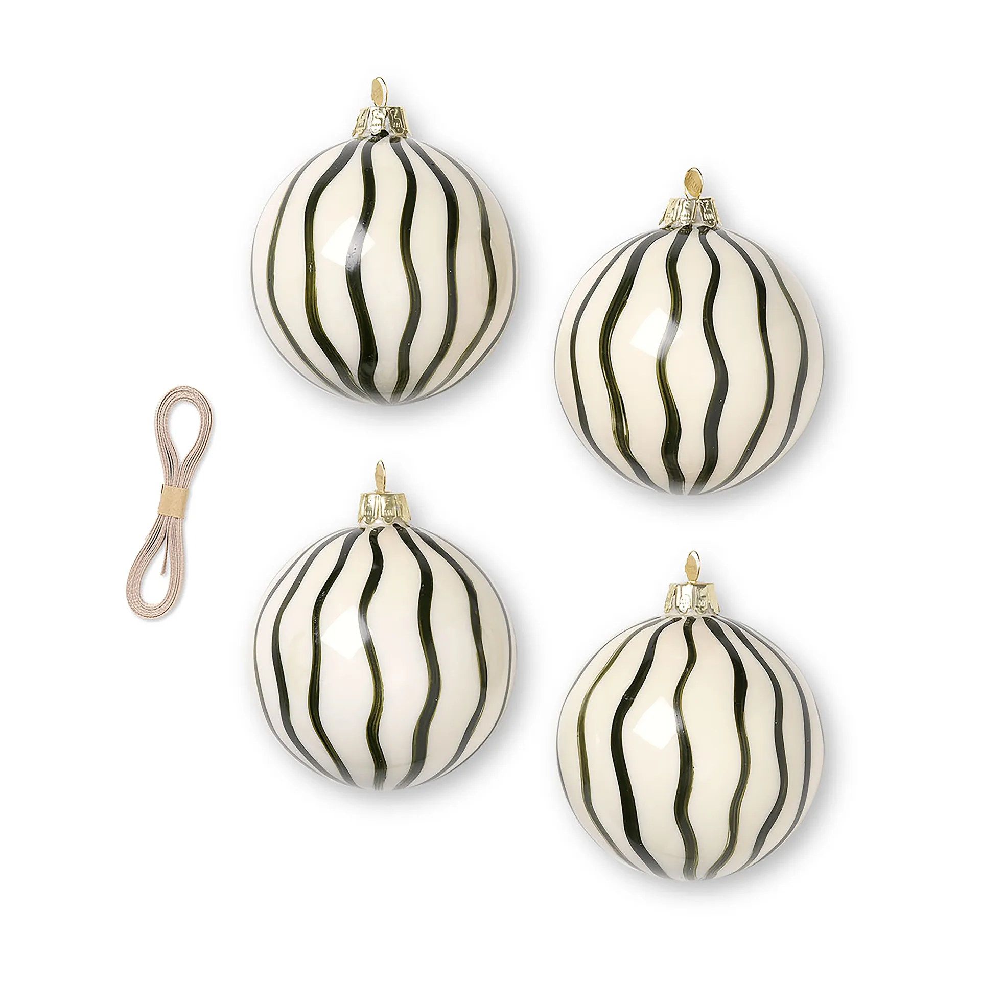 Boules de Noël Lines Ø8 cm Lot de 4, Vert Ferm Living