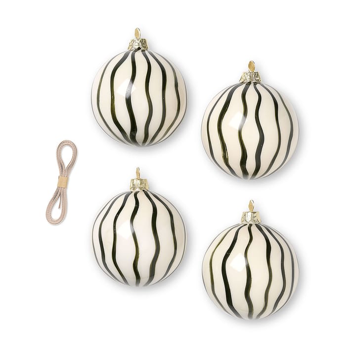 Boules de Noël Lines Ø8 cm Lot de 4, Vert Ferm Living