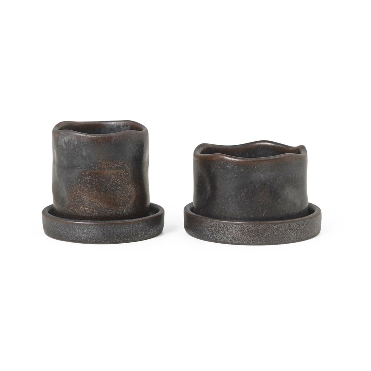 ferm LIVING Cache-pot avec soucoupe Uneru Mini 2 pièces Black