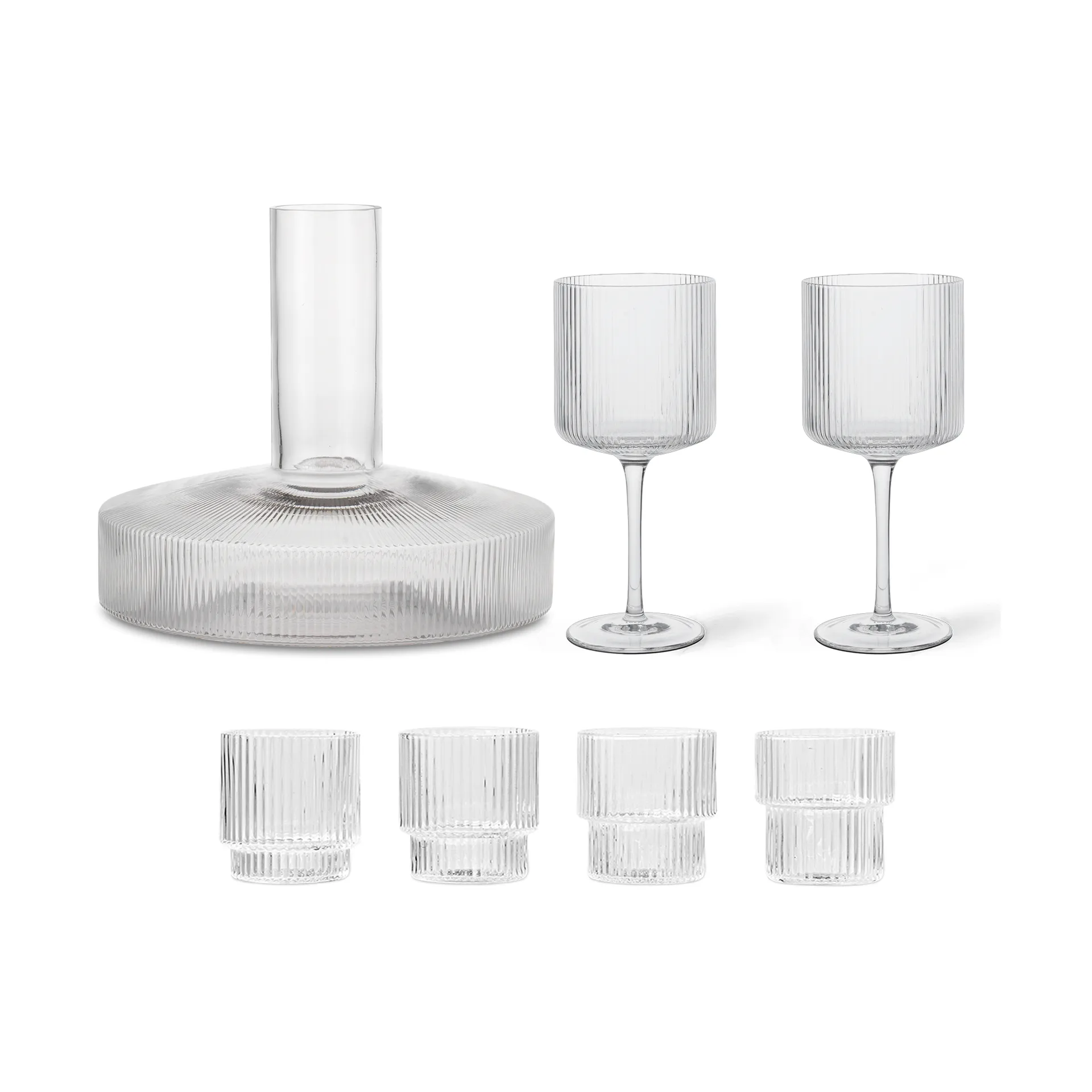 Carafe et verre Ripple 17 pièces - Clair,  Ferm Living