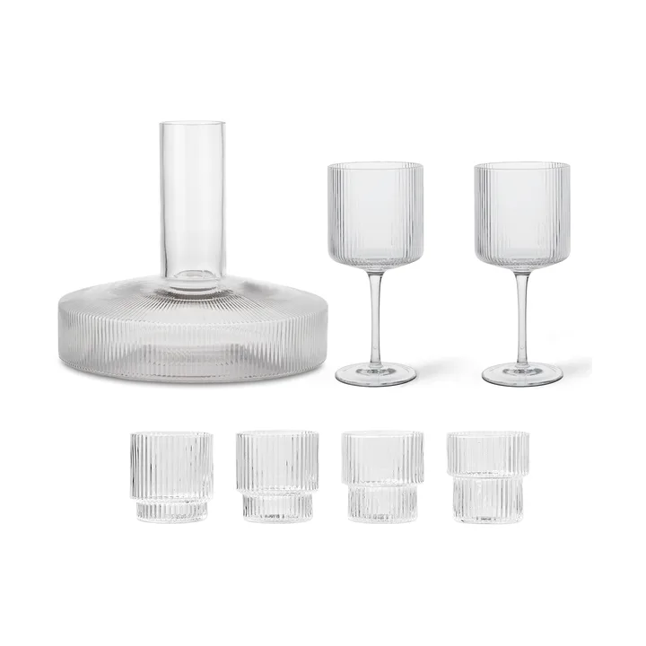Carafe et verre Ripple 17 pièces - Clair - Ferm Living
