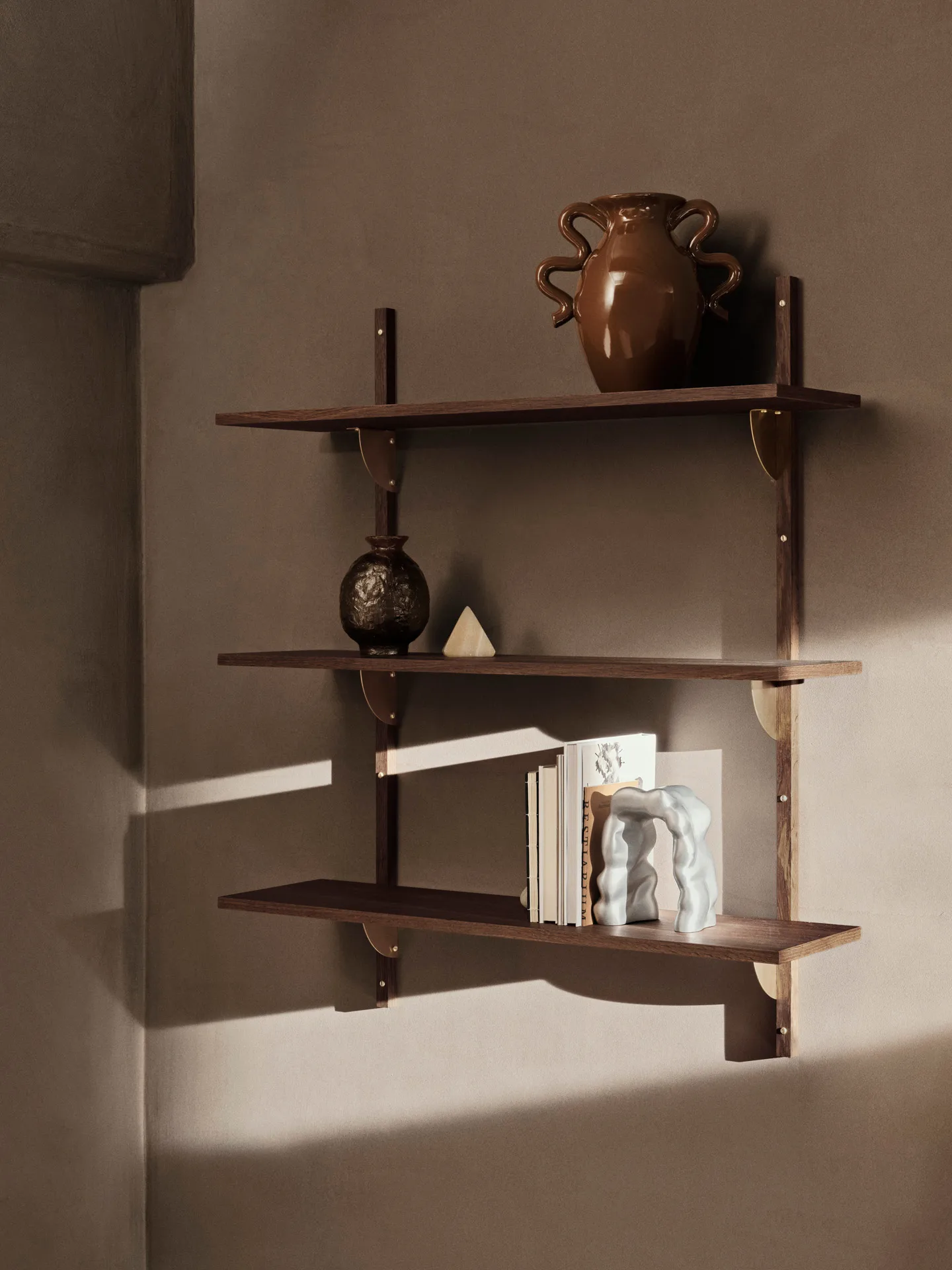 Étagère Sector triple wide, Smoked Oak, brass Ferm Living