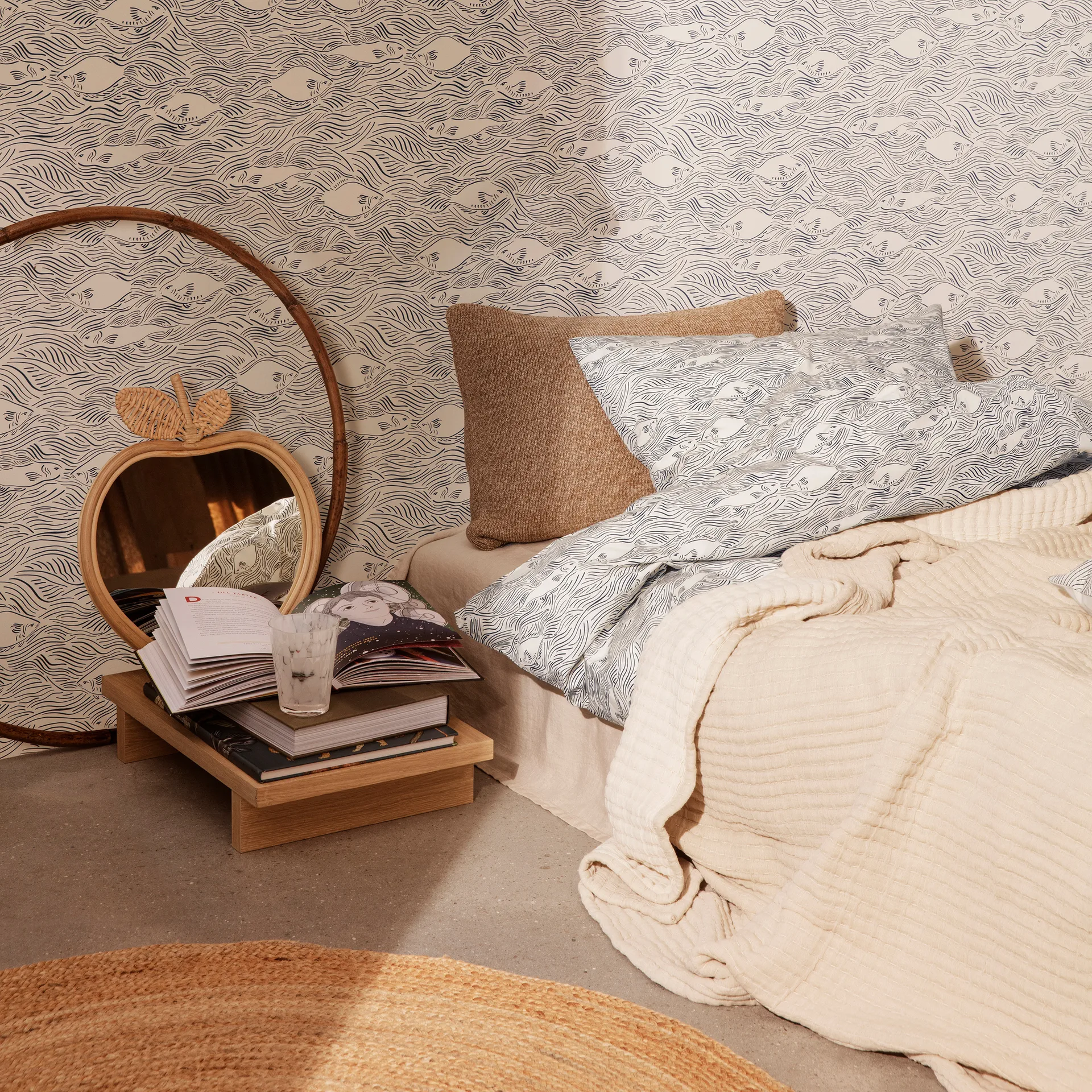 Housse de couette et taie d'oreiller Stream 140x200 cm, Off white Ferm Living