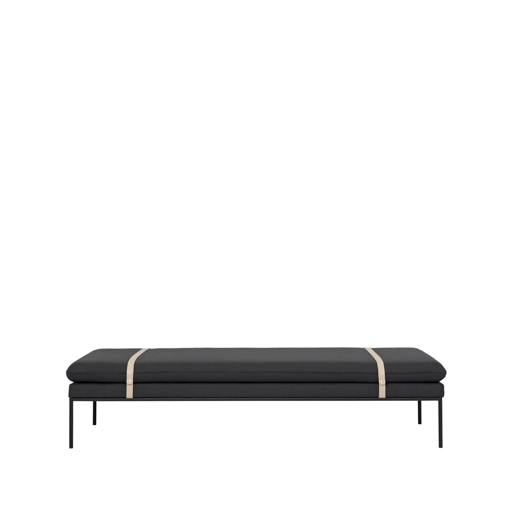 Lit banquette Turn, tissu fiord by kvadrat dark grey, structure noire Ferm Living