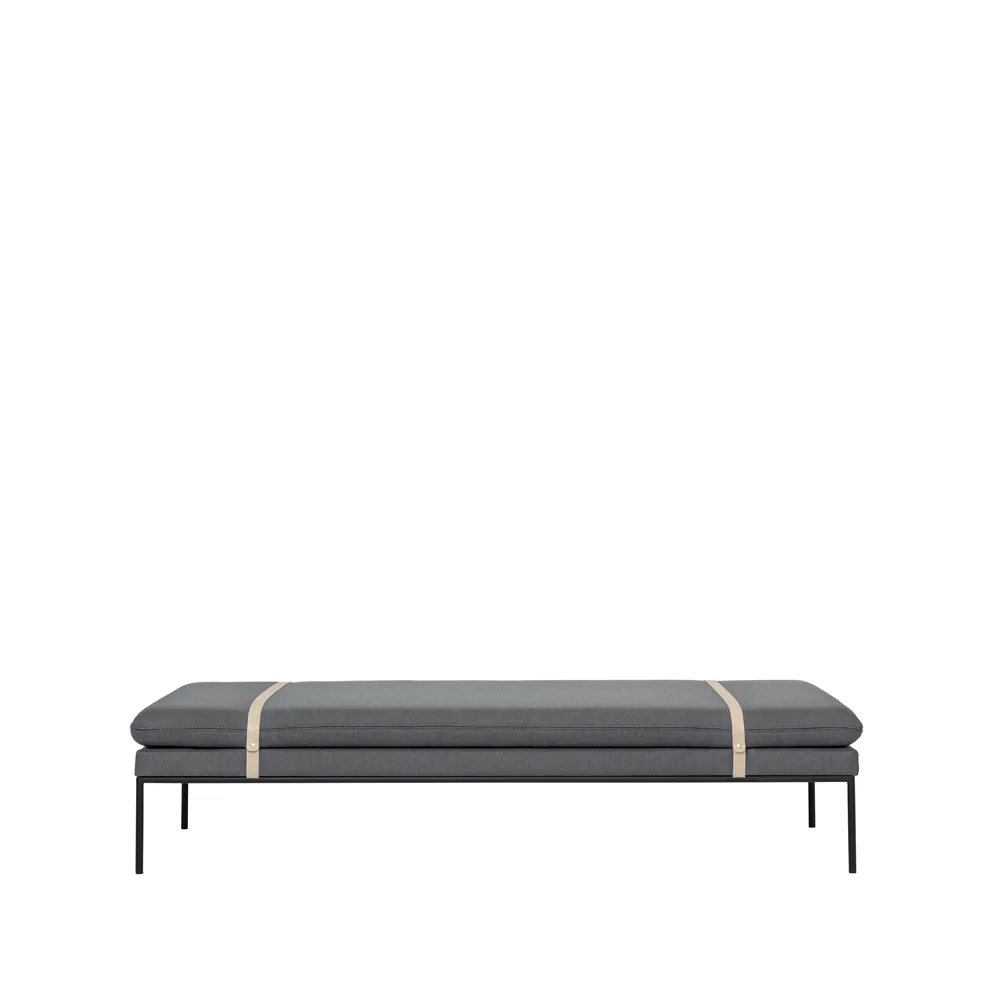 Lit banquette Turn, tissu fiord by kvadrat light grey, structure noire Ferm Living