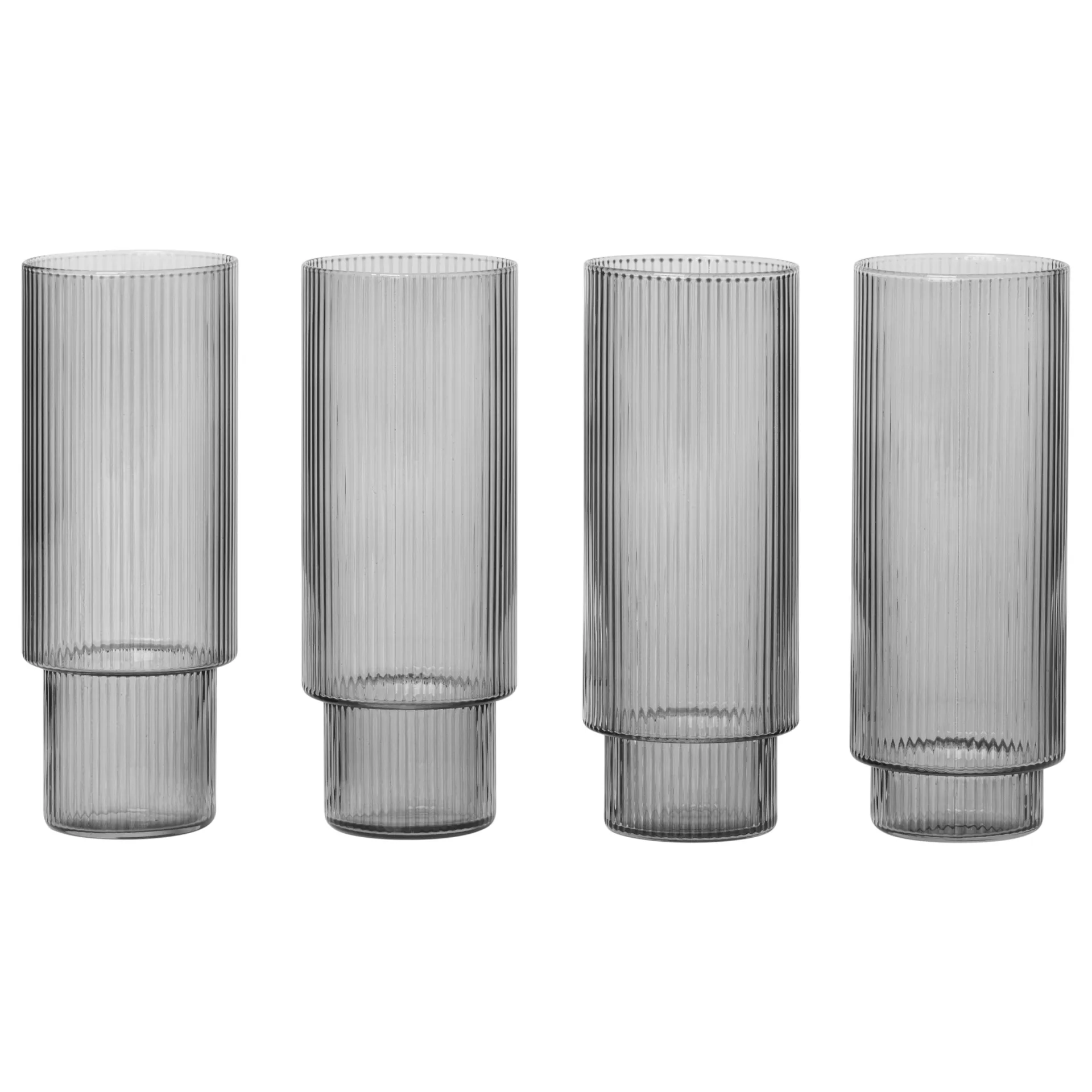 Lot de 4 Verres à long drink Ripple, smoked grey Ferm Living