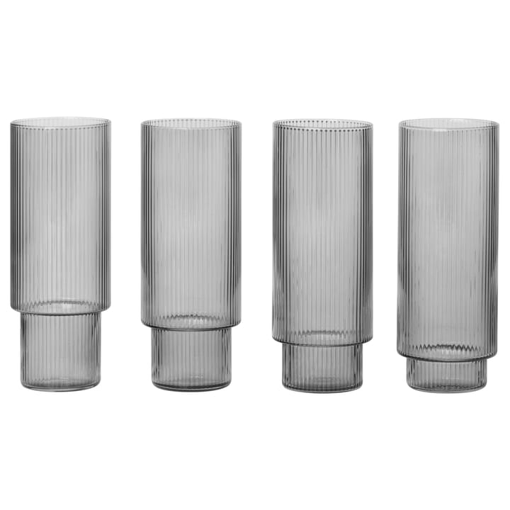 Lot de 4 Verres à long drink Ripple - smoked grey - Ferm LIVING