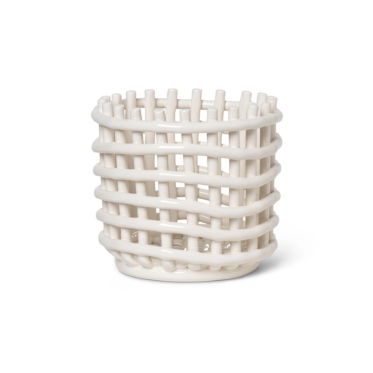 Ferm Living Panier tressé Ceramic 16 cm Off white | Design Scandinave | Paniers de rangement | Blanc