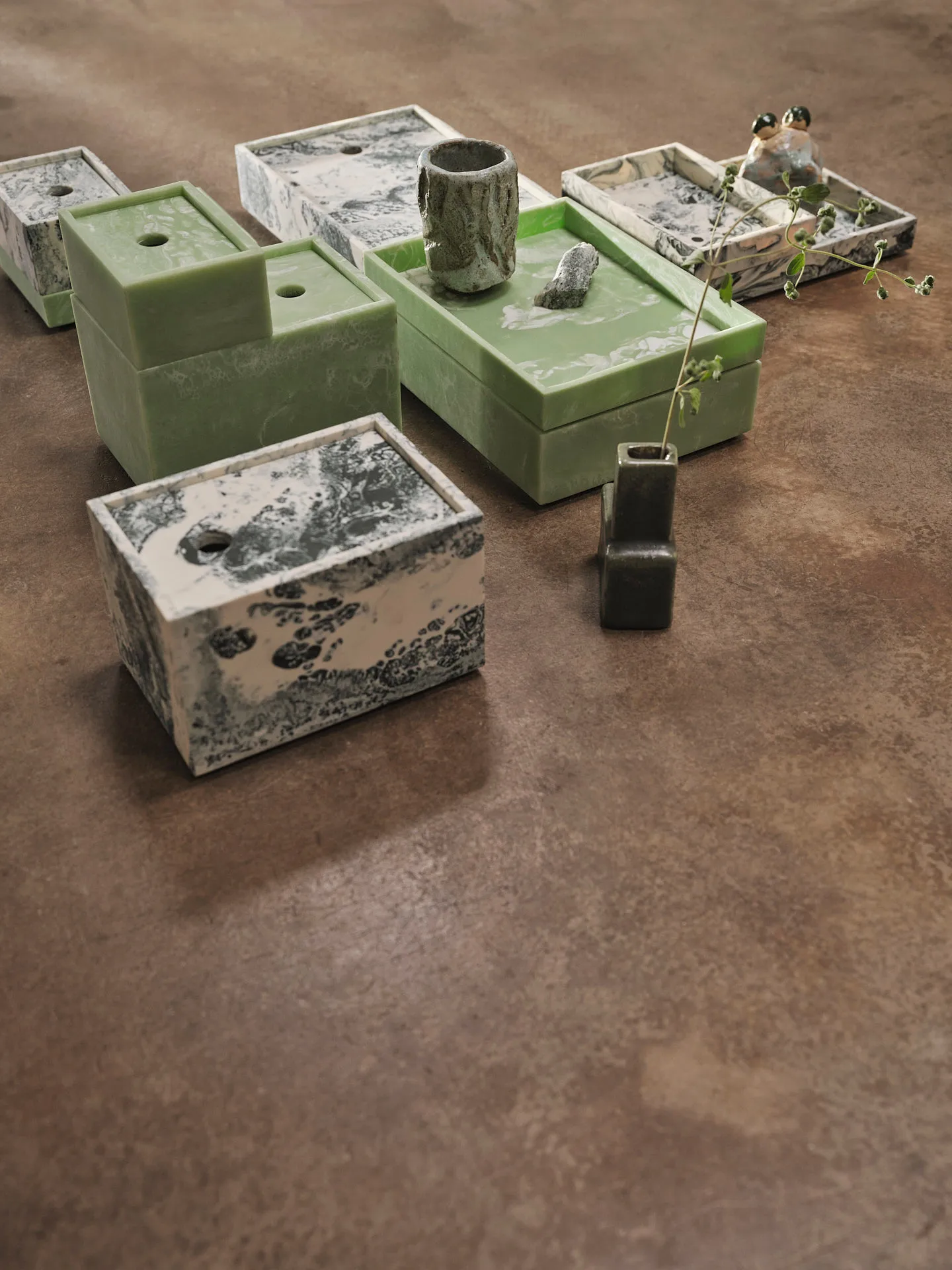 Plateau de décoration Mist 10x15 cm, Emerald-off white Ferm Living