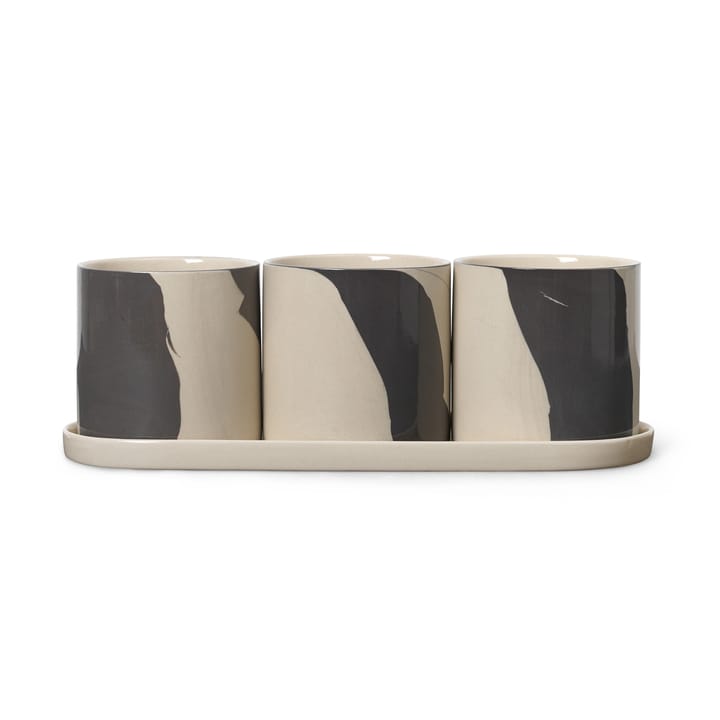 Pot à herbes Inlay avec soucoupe lot de 4, Sand-brown Ferm Living