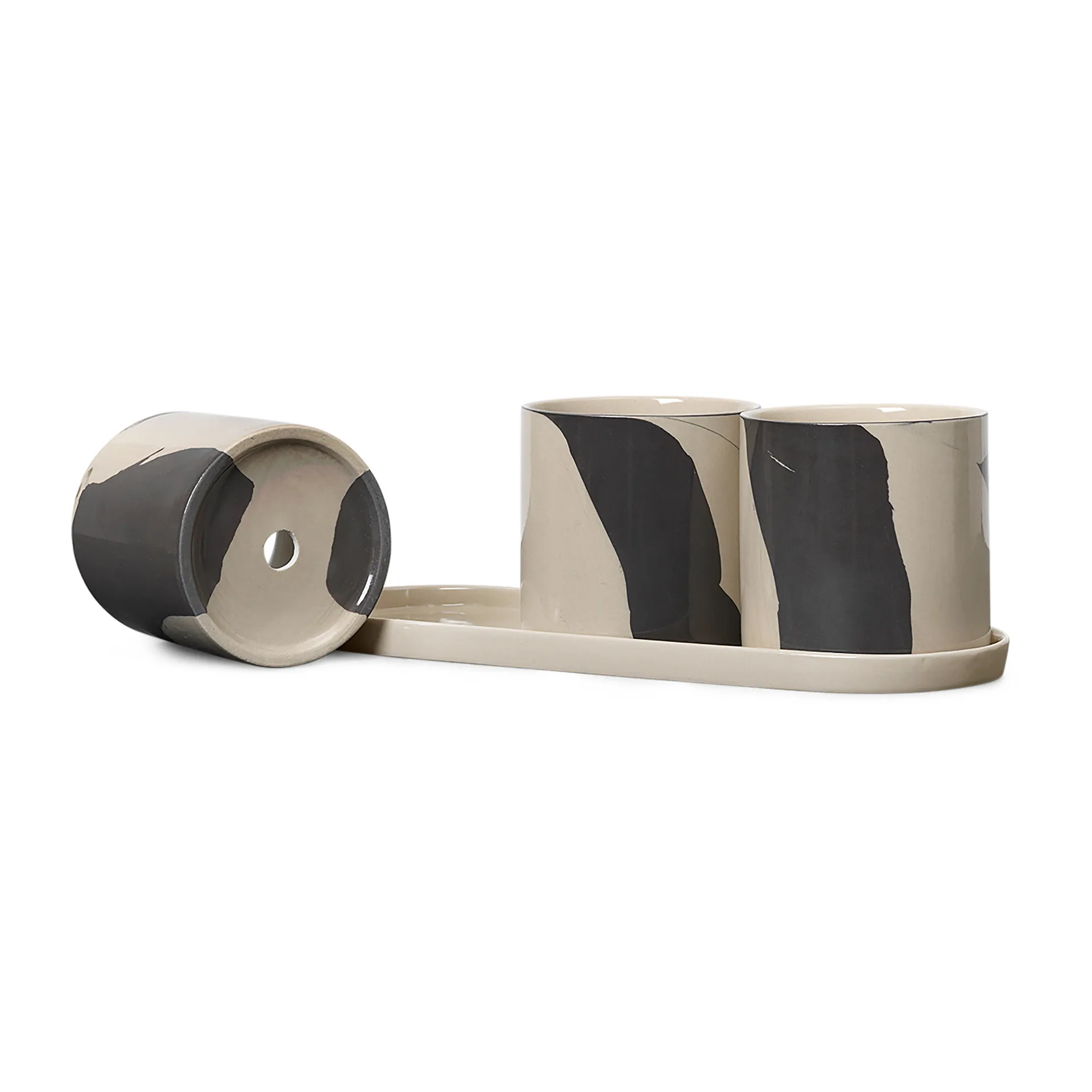 Pot à herbes Inlay avec soucoupe lot de 4, Sand-brown Ferm Living