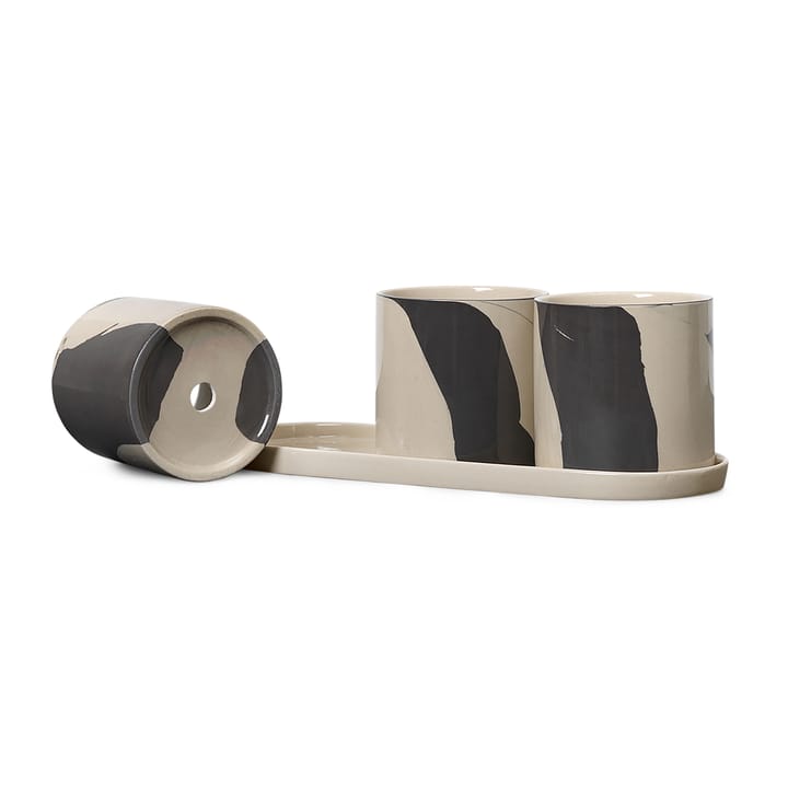 Pot à herbes Inlay avec soucoupe lot de 4, Sand-brown Ferm Living