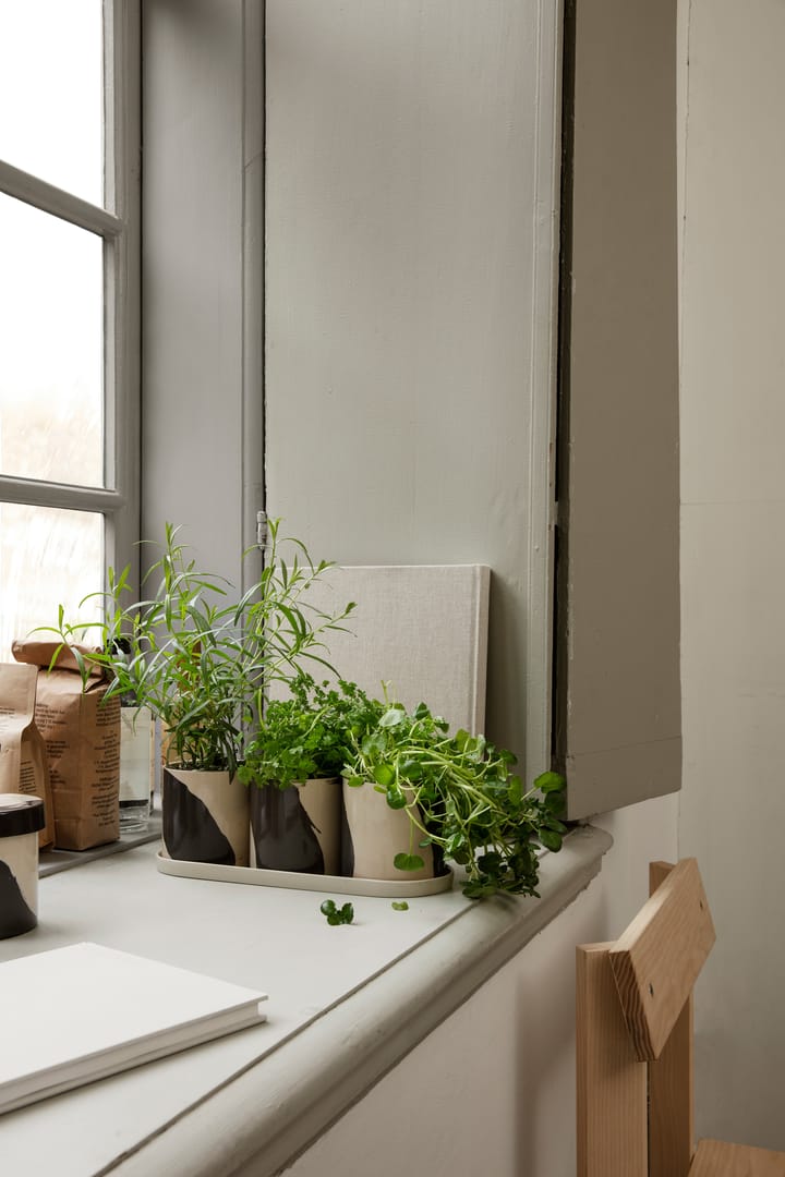 Pot à herbes Inlay avec soucoupe lot de 4, Sand-brown Ferm Living