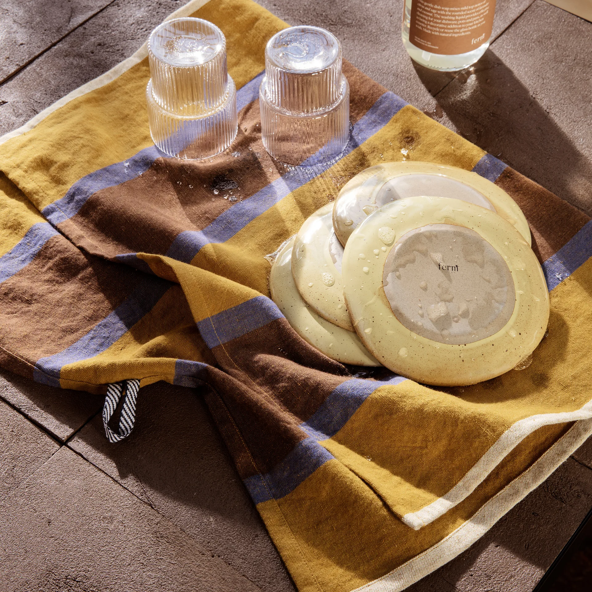 Serviette de cuisine Hale 50x70 cm, Lime-bright blue-chocolate Ferm Living