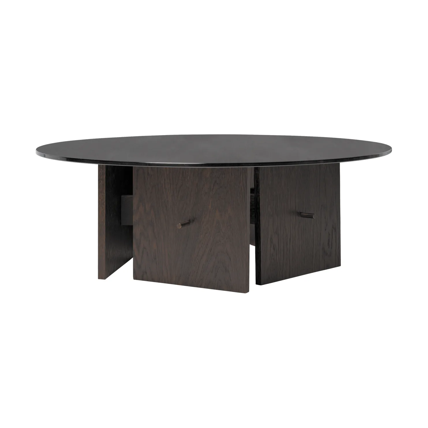 Table basse Aukko, Chêne teinté foncé, verre, Ø90×32 cm Ferm Living