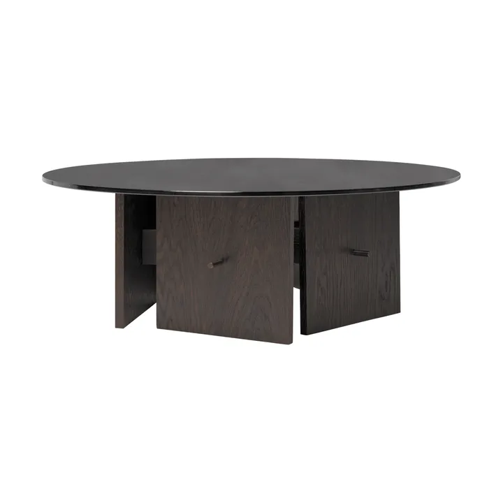 Table basse Aukko - Chêne teinté foncé, verre, Ø90×32 cm - Ferm Living