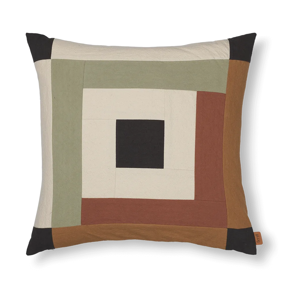 Taie Border patchwork 50x50 cm, Dark sage-red brown Ferm Living