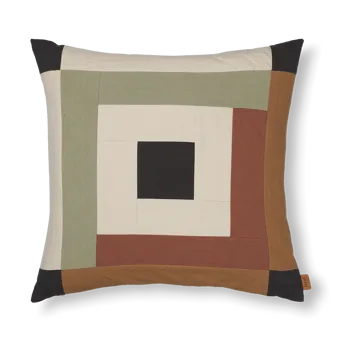 Taie Border patchwork 50x50 cm - Dark sage-red brown - Ferm Living