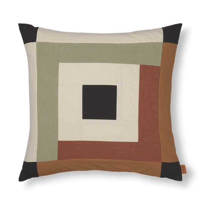 Taie Border patchwork 50x50 cm - Dark sage-red brown - ferm LIVING